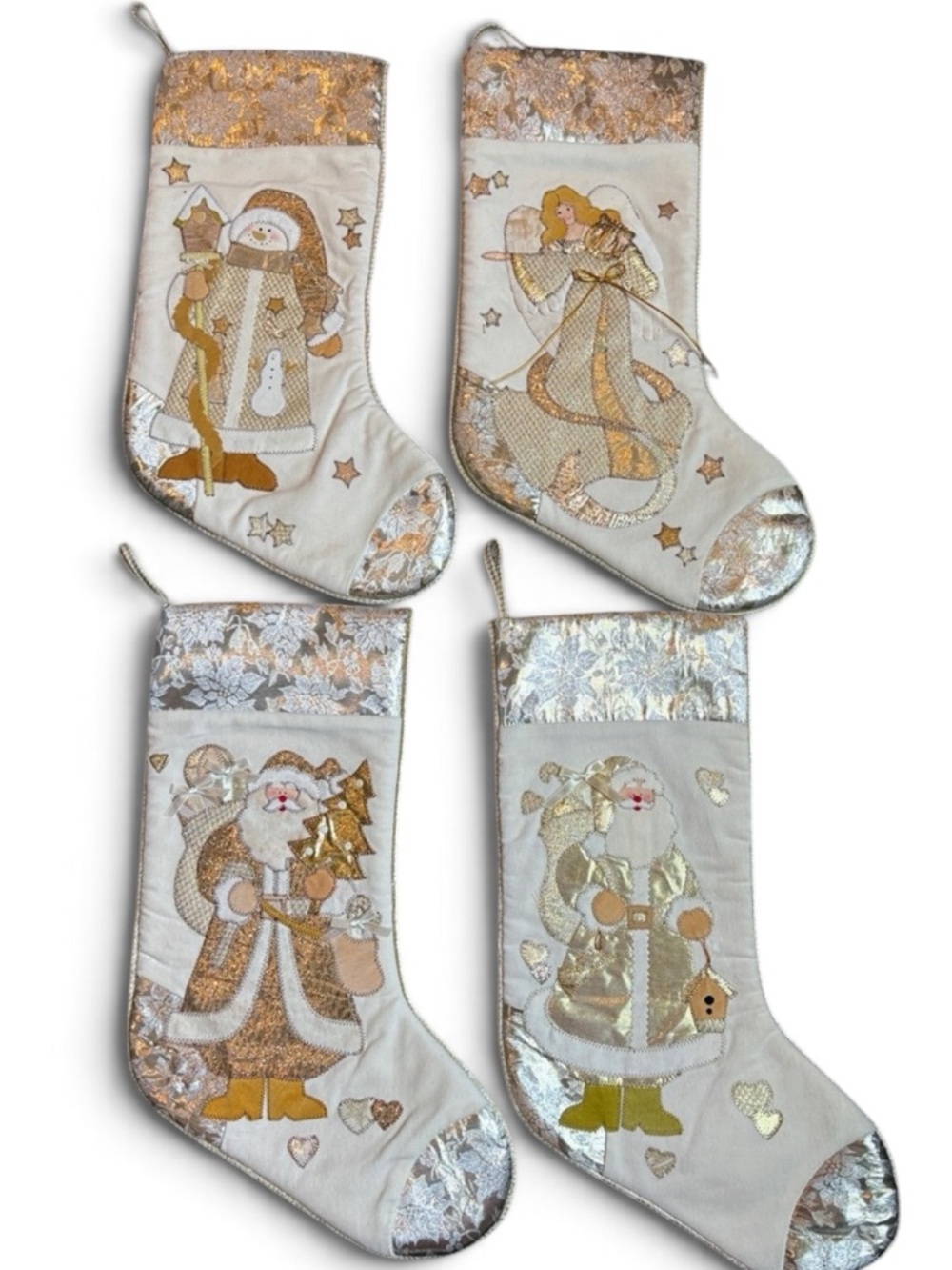 Vintage Prima Creations Christmas Stockings Metallic Gold Set of 4 READ